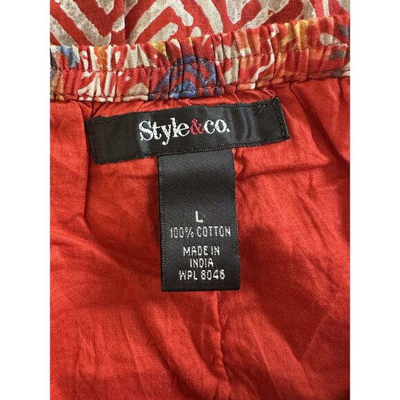 Boho Red Paisley Patchwork Maxi Skirt Tiered Crinkle Elastic Waist size Large - Picture 3 of 8